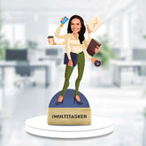 Multitasker Caricature showpiece featuring a woman juggling coffee, phone, clock, and files. Ideal gift for moms or managers with busy lifestyles.